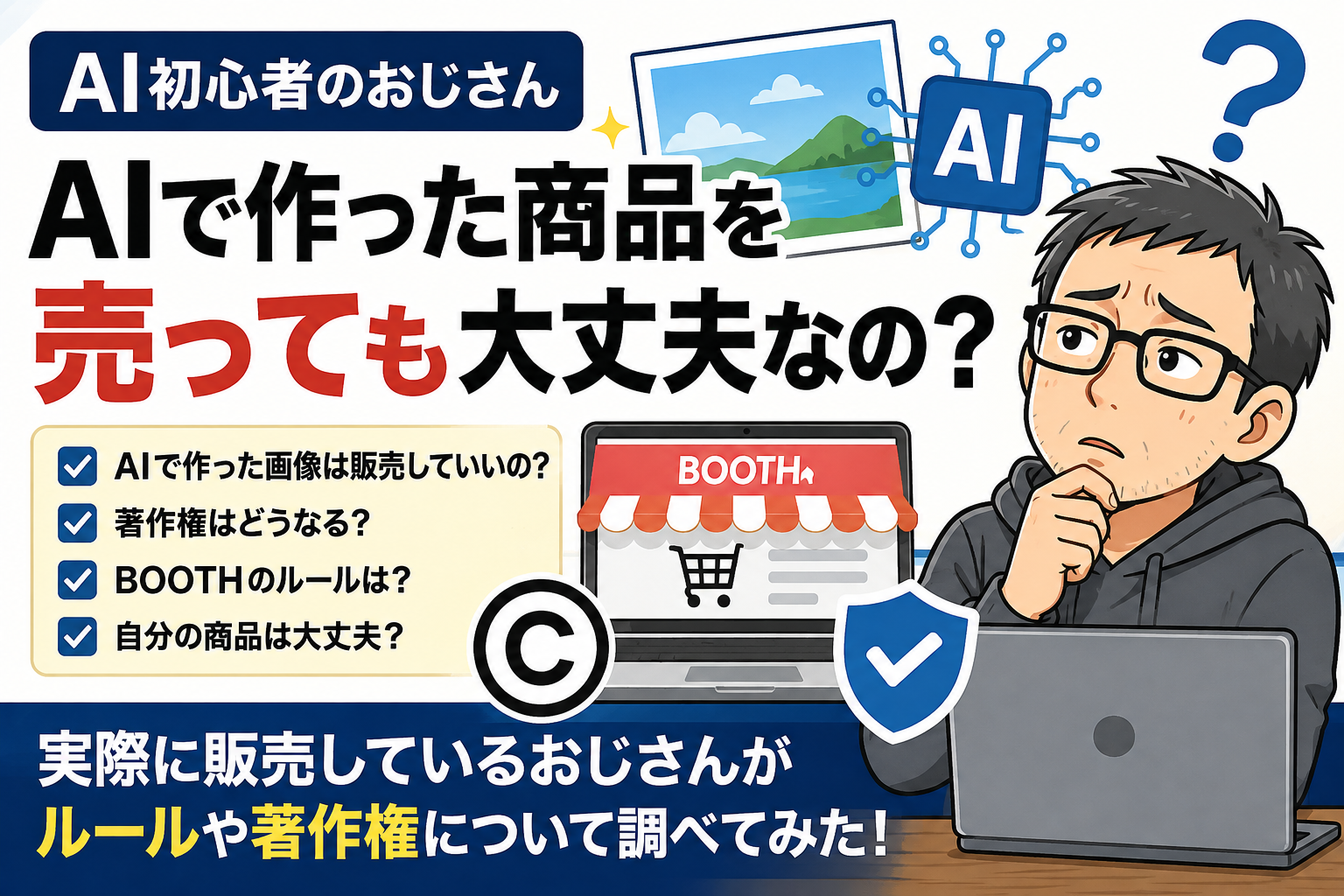 AI初心者のおじさん、AIで作った商品を売っても大丈夫なの?