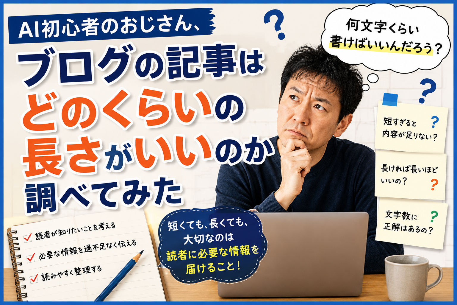 AI初心者のおじさん、ブログの記事はどのくらいの長さがいいのか調べてみた