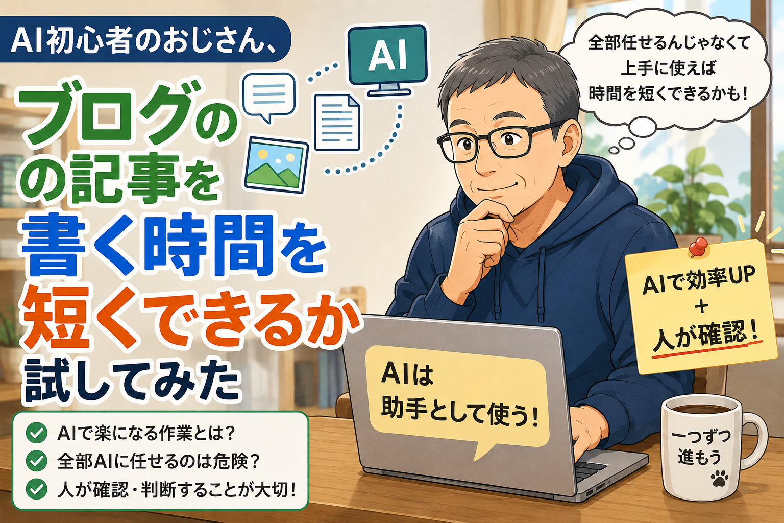 AI初心者のおじさん、ブログの記事を書く時間を短くできるか試してみた