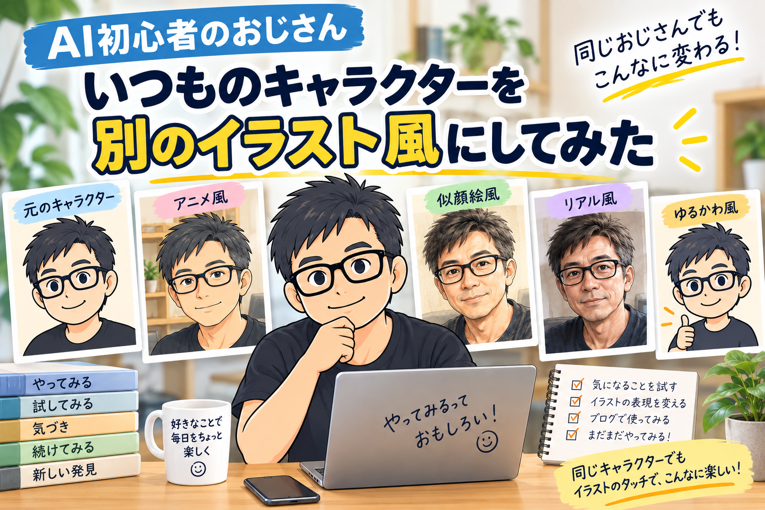AI初心者のおじさん、いつものキャラクターを別のイラスト風にしてみた