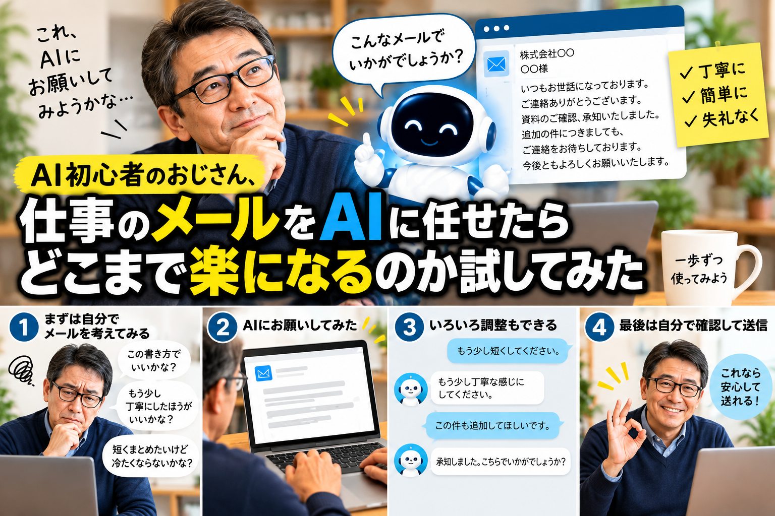 AI初心者のおじさん、仕事のメールをAIに任せたらどこまで楽になるのか試してみた